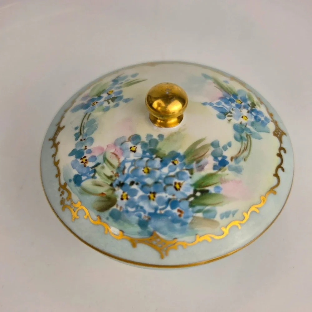 Antique‎ Limoges B&Co France Vanity Set Tray Hair Receiver Forget Me Not Gold